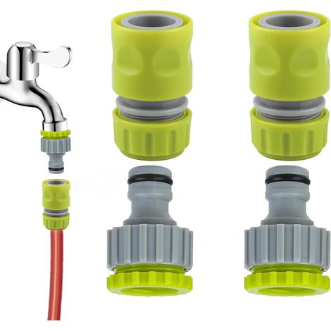 Set of 4 Tap Fittings 2 Pack Tap Fittings 1/2" 3/4" 2 in 1 Tap Adapter, Hose End Connectors 1/2" Plastic Garden Quick Sprinkler Fittings
