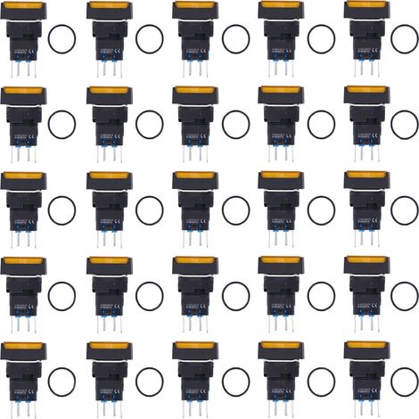Lot de 25 interrupteurs à bouton-poussoir micro-carrés, ABS et laiton, auto-verrouillants avec voyant lumineux jaune 16mm 12V (1/5)