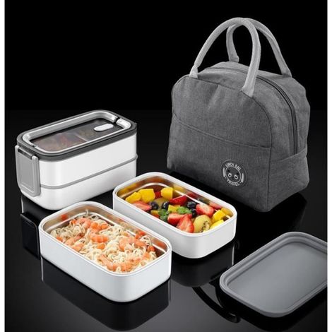 Bote à déjeuner bento - Lunch Box - Blanc - Acier inoxydable - Isolante (1/4)