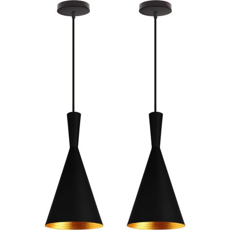 Pendant Lighting Fitting Modern Hanging Ceiling Light Fixtures with Ø19cm Black Lampshade Retro Industrial Metal Musical Instrument Shape Chandelier (2X Black) (1/5)