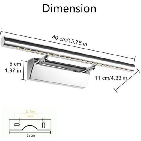 Applique Murale LED - 5 W - 500 Lm - 6000K-6500K - Rotation 180° - IP44 - Acier Inoxydable - Salle De Bain - 1 Pièce (1/5)