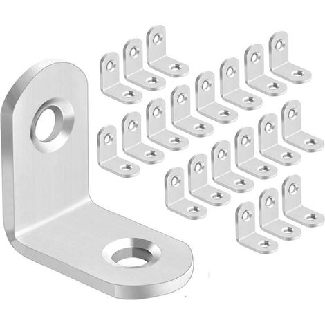 Équerre d'angle droite en acier inoxydable (lot de 20) pour étagères, armoires et meubles en bois (1/4)