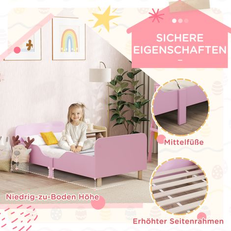 Cadre de lit enfant, sommier simple pour enfants, barrière de sécurité, petit lit pour chambre d'enfant, MDF, sans matelas, Rose (1/5)