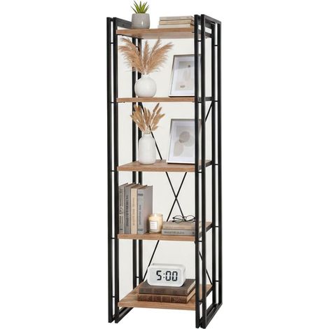 Dmora - Libreria Sol, Scaffale da ufficio, Mobile portalibri, Biblioteca, 60x35h180 cm, Quercia e Nero, con imballo rinforzato, con imballo rinforzato