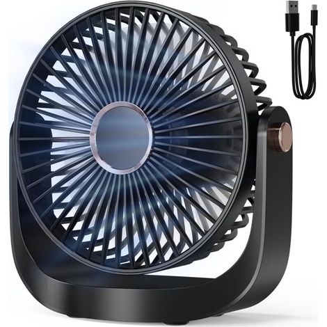 Ventilateur de Bureau Portable - 3000mAh Ventilateur de Table Silencieux USB avec Veilleuse,5 Vitesses,Jusqu'à 8h,Rotation à 360°,Faible Bruit 20 dB,Fan Sans Fil Rechargeable pour Maison Extérieur (1/5)