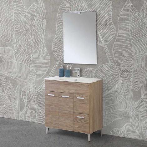 Mobile bagno a terra 80 rovere tropea con top e specchiera LED Martha (1/5)