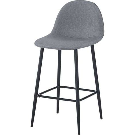 Pack de 2 taburetes JAMES de 45x50x92 cm con asiento tapizado gris y patas en acero negro (1/3)