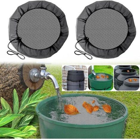 2 Pices filet pour citerne de pluie,housse pour tonneau de pluie avec cordon de serrage,housse pour tonneau de pluie ronde,protection contre les moustiques et les feuilles( 95 cm) (1/4)