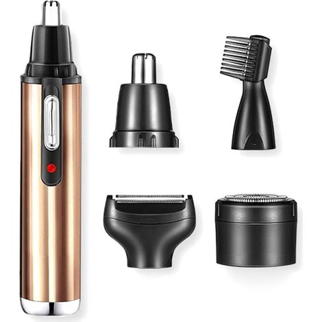 Set di rasoio elettrico impermeabile per barba, peli del naso e viso - portatile e indolore, corpo in plastica (oro). (1/5)
