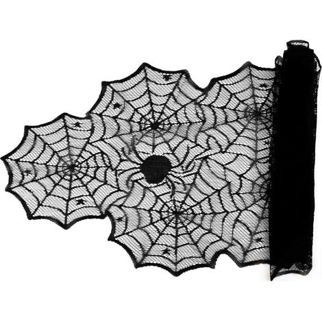 Halloween Tischläufer Spinnennetz 183x45cm Schwarz für Partys & Deko
