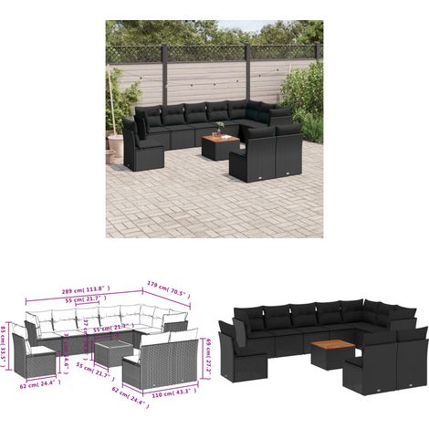 11-tlg. Garten-Sofagarnitur mit Kissen Schwarz Poly Rattan - Gartengestelle - Gartenmöbel - Outdoor Möbel - Lounge Set - Rattan Gartenmöbel - Home & Living (1/3)