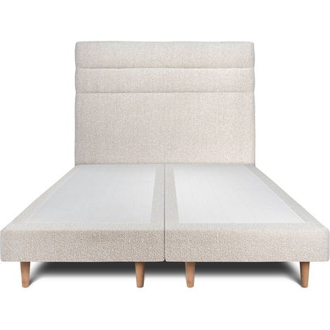 Lit 180x200cm avec tête de lit lignes bouclette et double sommier tapissier beige Hauteur totale : 29cm (1/5)