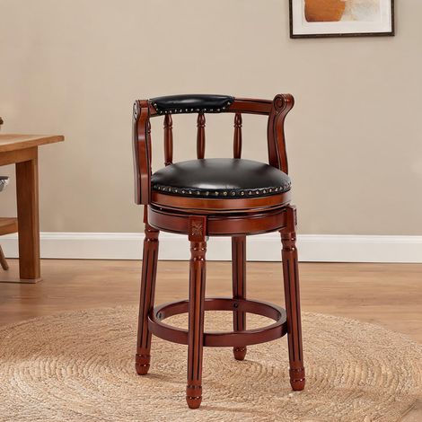 Tabouret de bar pivotant 360° en cuir véritable et bois (1/5)