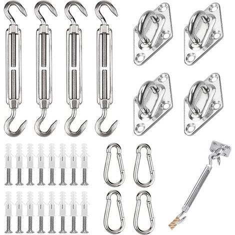 44 pcs Kit de Fixation pour Voile D'ombrage, Inoxydable Kit de Montage Fixations d'ombrage de Voile, de Fixation pour Triangle et Carré, Rectangle, du Soleil Voile D'ombrage (1/5)