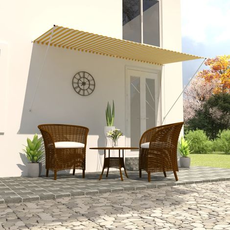 Auvent rétractable, Store Banne, Marquise Brise-soleil 300x150 cm Jaune et blanc LKOWF75744 (1/5)