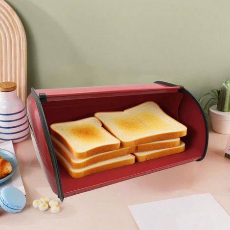 Boîte à Pain Roulant Vintage en Fer pour Cuisine - Organisateur Alimentaire Grand Capacité Rouge (33x14.5x23cm, 1 Boîte) (1/5)