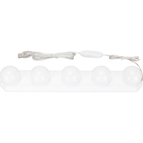 Miroir de salle de bain avec 5 ampoules LED à intensité variable, 3 modes de couleur et 10 niveaux de luminosité. Luminaire portable.