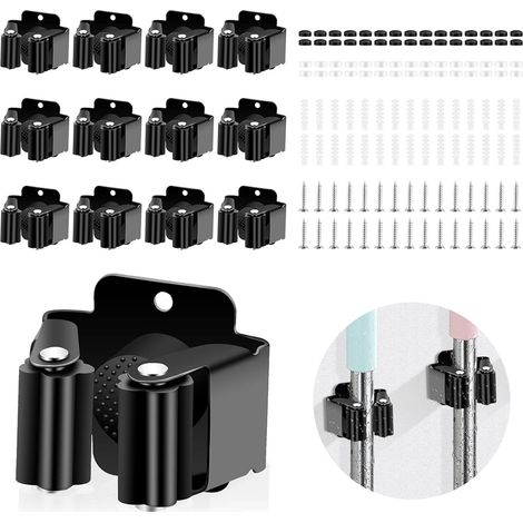12pcs Accroche Balai Mural, Porte Balais Mural, Support Balais Mural, Porte Balai, Porte Balais Mural pour la Cuisine, L'escalier, la Salle de Bain, Le Garage, la Jardin (1/5)