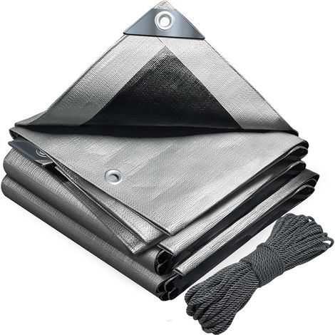 Bâche de Protection en Polyéthylène 180g/m² Bâche Imperméable Ultra Lourde et Résistante Revêtue des Deux côtés avec Oeillets en Aluminium Couverture Étanche pour Jardin et Piscine Gris 2x3m (1/5)