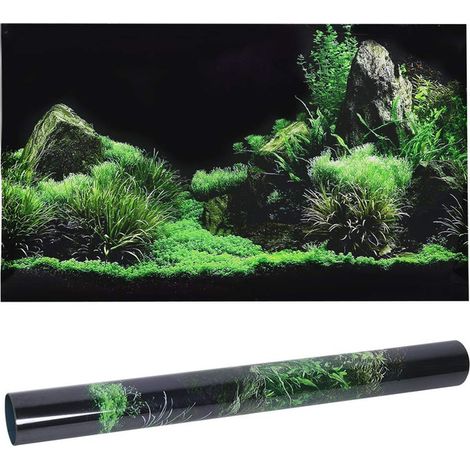 Poster de Fond d'Aquarium Autocollant Décoration Paysage d'Herbe Aquatique pour Aquarium et Vivarium