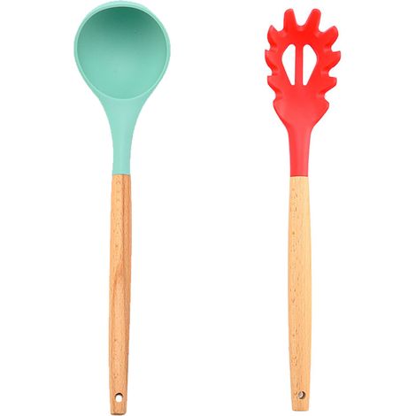 Ustensiles De Cuisine En Bois Et Silicone - Résistants À La Chaleur Et Anti-Rayures - Pour Casseroles Antiadhésives - Lot De 2 (1/5)