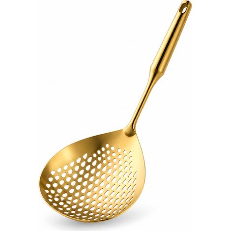 Grande écumoire/passoire en acier inoxydable 304 avec maille de qualité alimentaire  convient aux cuisines domestiques et professionnelles  idéale pour écumer l'huile et égoutter l'eau  finition dorée (1/5)