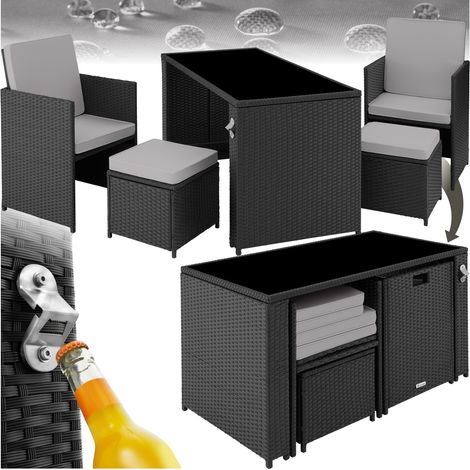 Salon de jardin 2 à 4 personnes ouvre-bouteilles inclus noir et gris