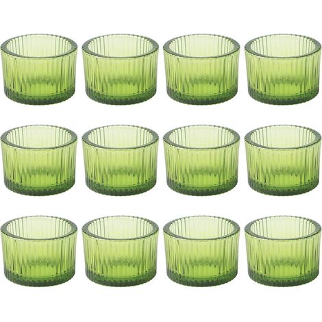 Lot de 12 Photophores Verre Vert Rayures Design Vintage Décoration Table Mariage Fête