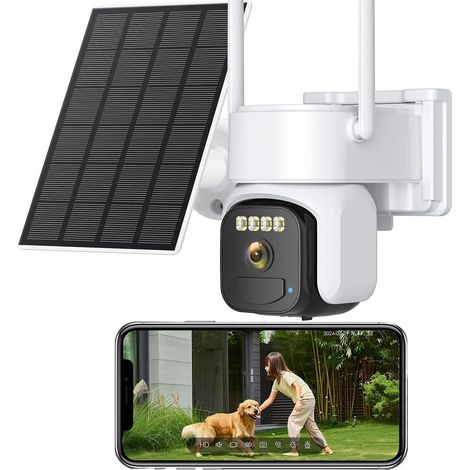 Caméra de Surveillance extérieure sans Fil WiFi 5 MP, alimentée à l'énergie Solaire, Rotation à 360°, détection de présence Humaine par capteur PIR, Vision Nocturne Couleur(5MP Add 64GB Card) (1/5)