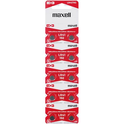 Blister da 10 batterie a bottone alcaline Maxell LR41