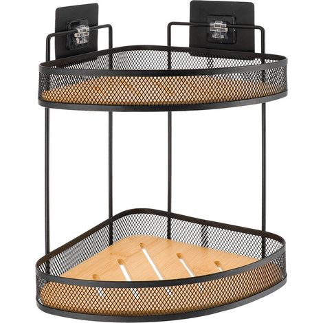 Scaffale angolare a 2 livelli in metallo verniciato e bambù su cartoncino adesivo da 3 m - bambù nero - Tendance