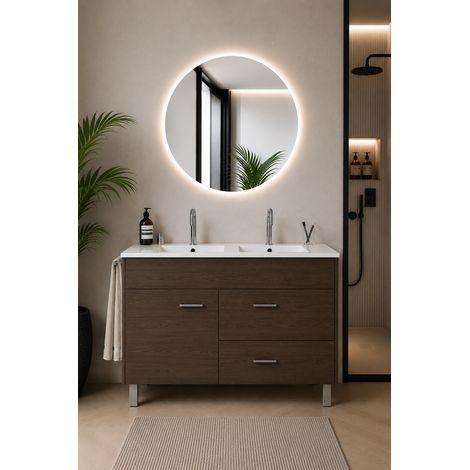 Mobile bagno con lavabo ORIGENBATH SAMOS senza specchio 120x45 cm doppio lavabo frassino tea (1/3)