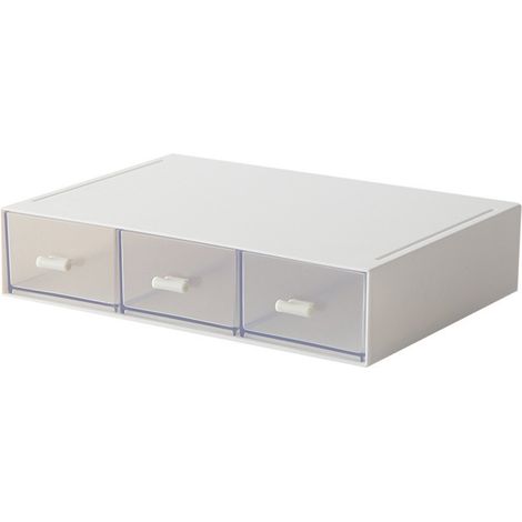 Organiseur de bureau - Organiseur de bureau avec tiroir - Organiseur de bureau blanc - Organiseur de maquillage blanc - Lot de 2 empilables (1/5)