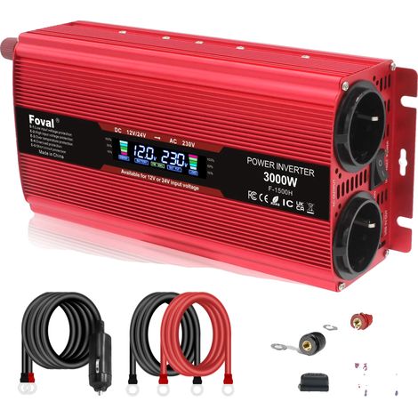 Inversor de potencia, onda sinusoidal modificada, dos puertos USB, 3000 W, rojo. (1/2)