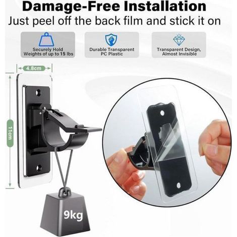Support tringle à rideau autocollant - - Pack 4 - Sans perçage - Support 9 kg - Gel acrylique ENEVAOCT (1/5)
