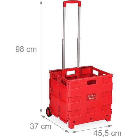 Carro de compra plegable capacidad 35 kg almacenamiento práctico 98 x 45,5 x 37 cm de plástico rojo 130014479 (1/5)