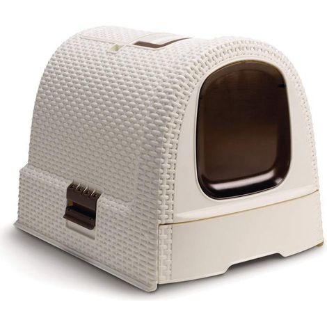 Maison de Toilette pour Chat - Bac à Litière Fermé - Compartiment Inférieur Amovible pour Un Nettoyage Facile - Pelle à Litière et Tapis de Sol Inclus - Dimensions : 51 x 39 x 40 cm - Ivoire (1/5)