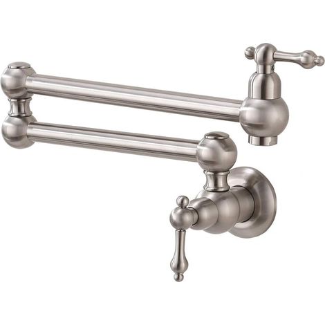 Rubinetto per riempire pentole, rubinetto da cucina pieghevole ed estensibile a parete in rame, rubinetto singolo per acqua fredda con braccio girevole a doppio snodo, rubinetto per lavello con bracci (1/5)