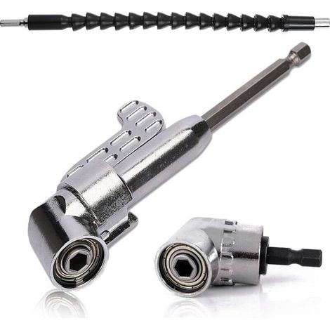 105 Degrés Foret à angle droit Visseuse Adaptateur (1PCS Court + 1PCS Longue)et 1/4 po Flexible perceuse visseuse electrique d'extension d'angle ,pratique dans un espace de travail serré (1/4)