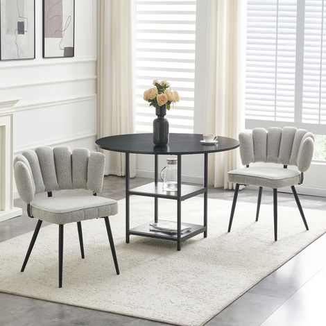 DESMIU Table de salle à manger ronde avec 2 niveaux de rangement et 2 chaises, style industriel, pour salle à manger, noir et gris (1/5)