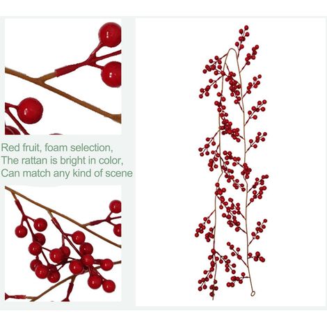 Composition de baies rouges artificielles, décoration de sapin de Noël avec baies artificielles pour les fêtes de fin d'année et le Nouvel An, décoration de table. (1/5)
