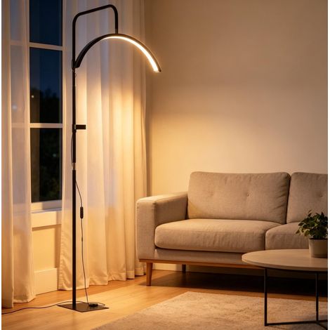 Lámpara LED de media luna 77,5x20,5x186 cm acero y plástico negra regulable – MEUBLIV (1/5)