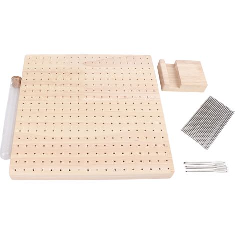 Planche de blocage en bois et caoutchouc de 23,6 cm (9,3 po) pour crochet, avec 20 épingles en acier, support pour projets de tricot et de crochet. (1/5)