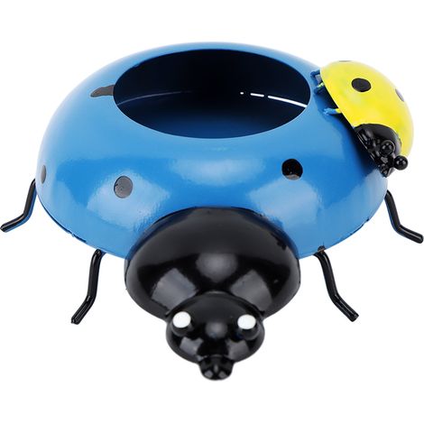 Pot de fleurs décoratif en fer bleu en forme de coccinelle, diamètre 5,4 cm, surface lisse, idéal pour le jardin. (1/5)