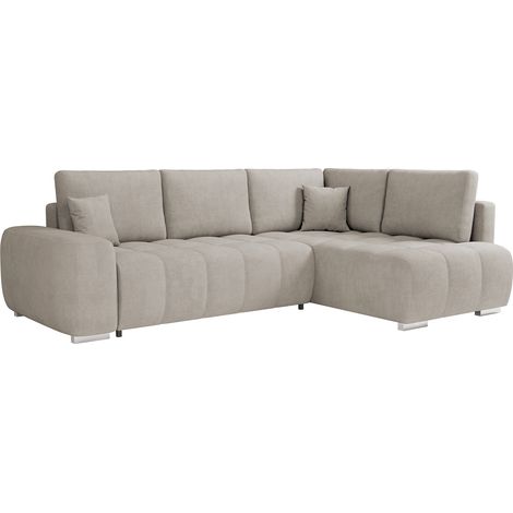 GYLIAN - Canapé d'angle réversible et convertible avec coffre en tissu beige (1/5)