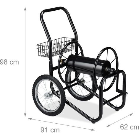 Carrello avvolgitubo con ruote 90 x 40 x 60 cm pratico flessibile giardino in plastica nera 130008152