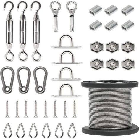 Câble Métallique 50m,304 Cable Acier Inoxydable,Tendeur Cable Inox,Treillis Plante Grimpante Exterieur,Corde À Linge (1/5)