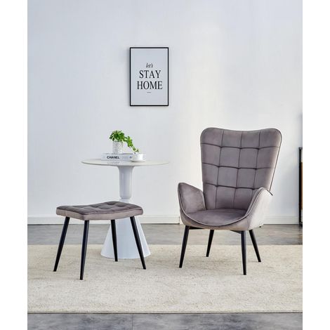 Recliner sofa lounge chair with footstool grey velvet sofa living room furniture (1/5)