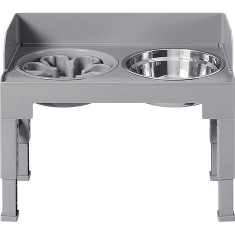 Gamelle pour Chien Surélevée, 3 Bols, Hauteur Réglable et Inclinable, Gris