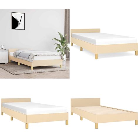 Bettgestell mit Kopfteil ohne Matratze Creme 90x200 cm Stoff - Bettesrahmen - Doppelbett - Kopfteil - Cremefarbenes Bett - Lattenrost - Home & Living